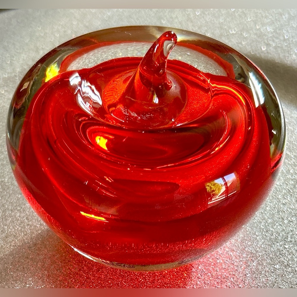 Vintage Blenko Hand Blown Art Glass 
Ruby Red Apple Paperweight